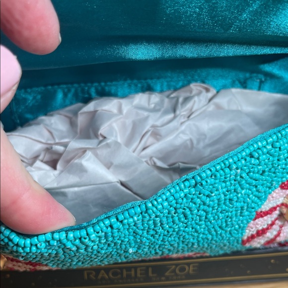 Rachel Zoe Vibrant Turquoise and Red Beaded Clutch - Picture 3 of 7